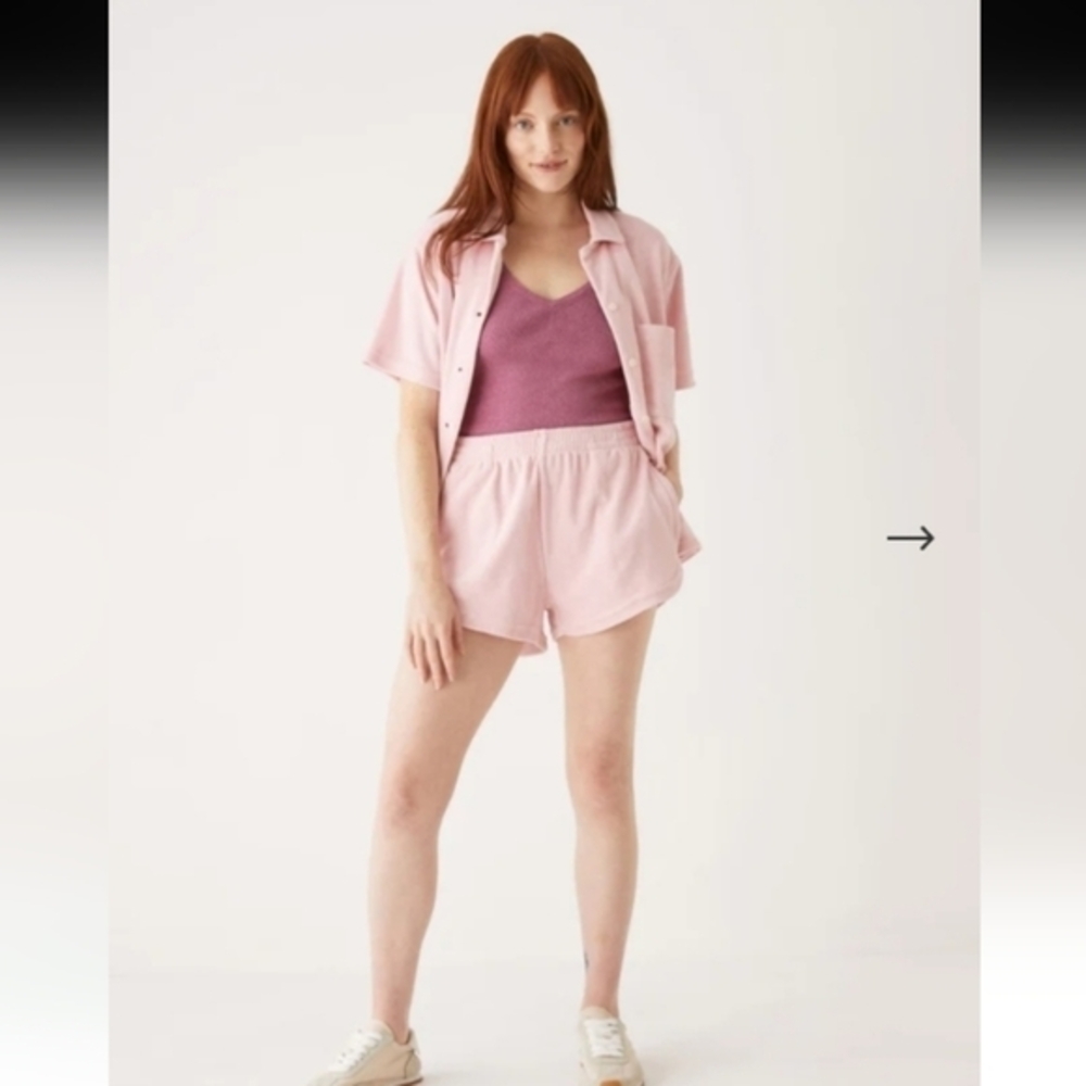 NWT Frank‎ and Oak Plush terry organic cotton retro shorts,light pink,S - Picture 2 of 16
